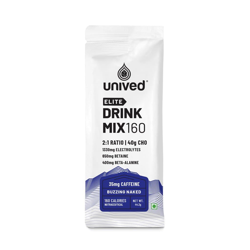 Unived Elite Drink Mix 160 | Isotonic Energy Drink | 2:1 Ratio & 40g Carbohydrates with Betaine & Beta-Alanine | Endurance Athletes Sports Drink (Buzzing Naked (35mg Caffeine), 8 Pack)