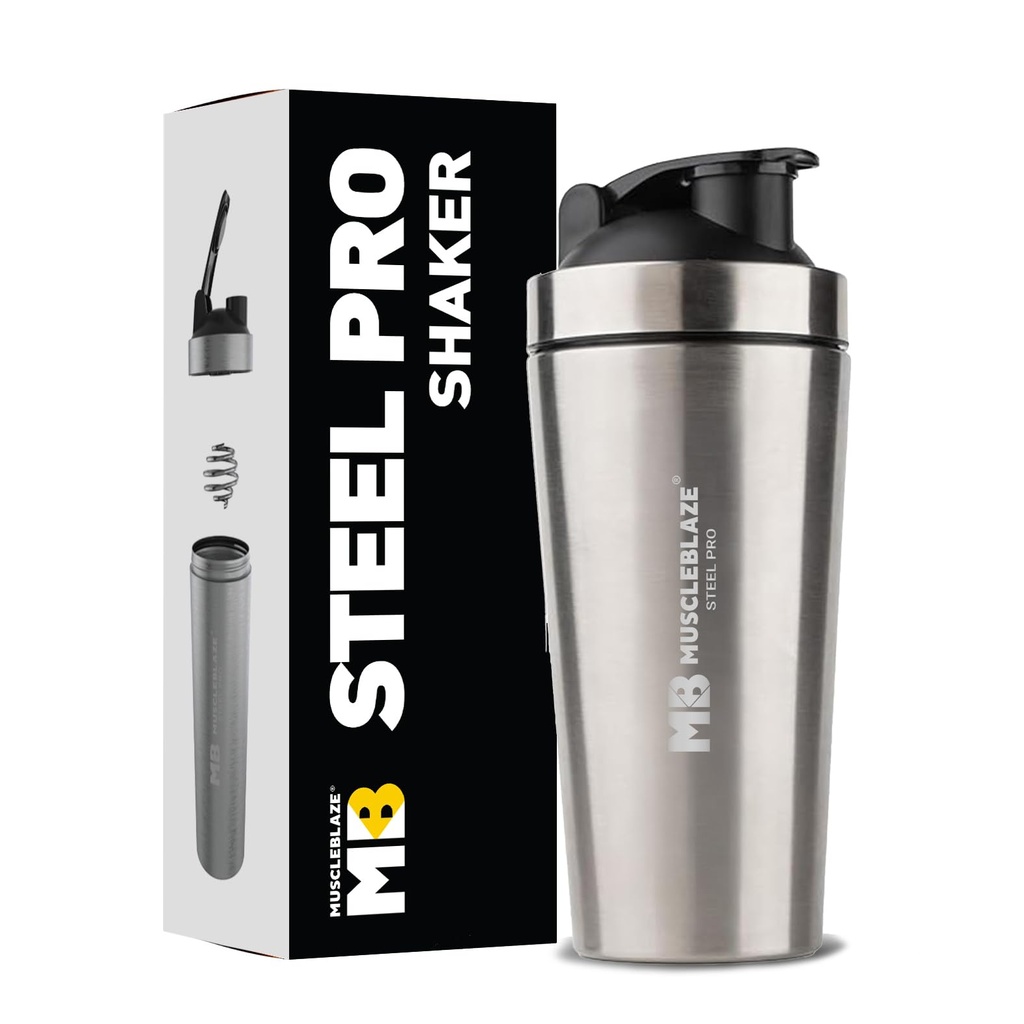MuscleBlaze Stainless Steel Gym Shaker, Silver, 700ml