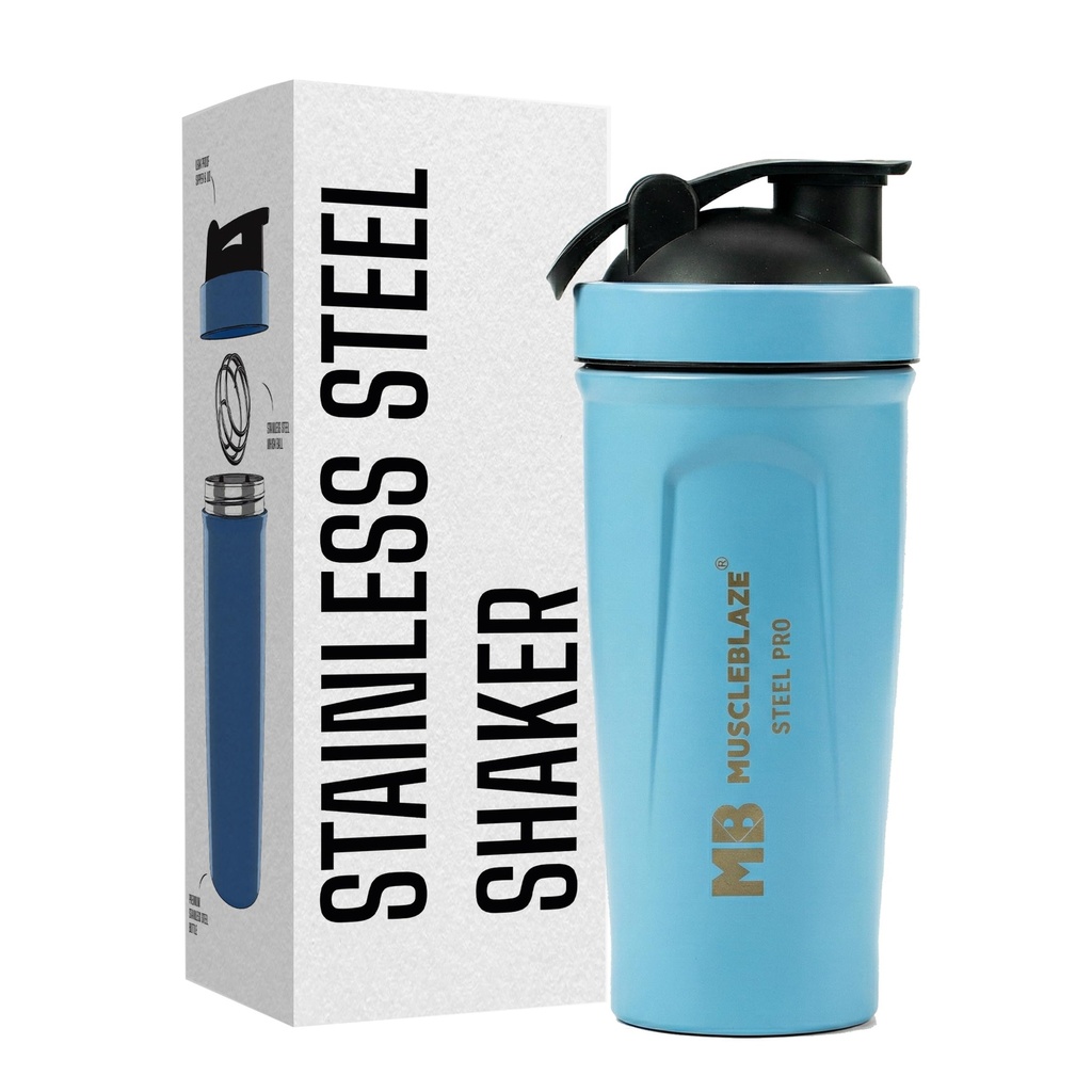 MuscleBlaze Stainless Steel Gym Shaker, Blue, 700ml