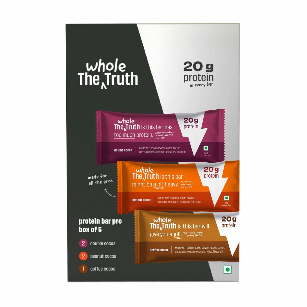 The Whole Truth - High Protein All in One 20g Protein Bar - Pack of 5 x 67g each - No Preservatives - No Artificial Flavours - All Natural