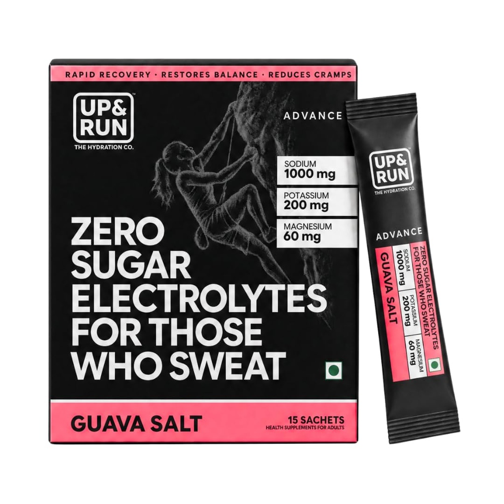 UP&RUN Advance Guava Salt | Sugar Free Electrolyte for Adults | 15 Sachets