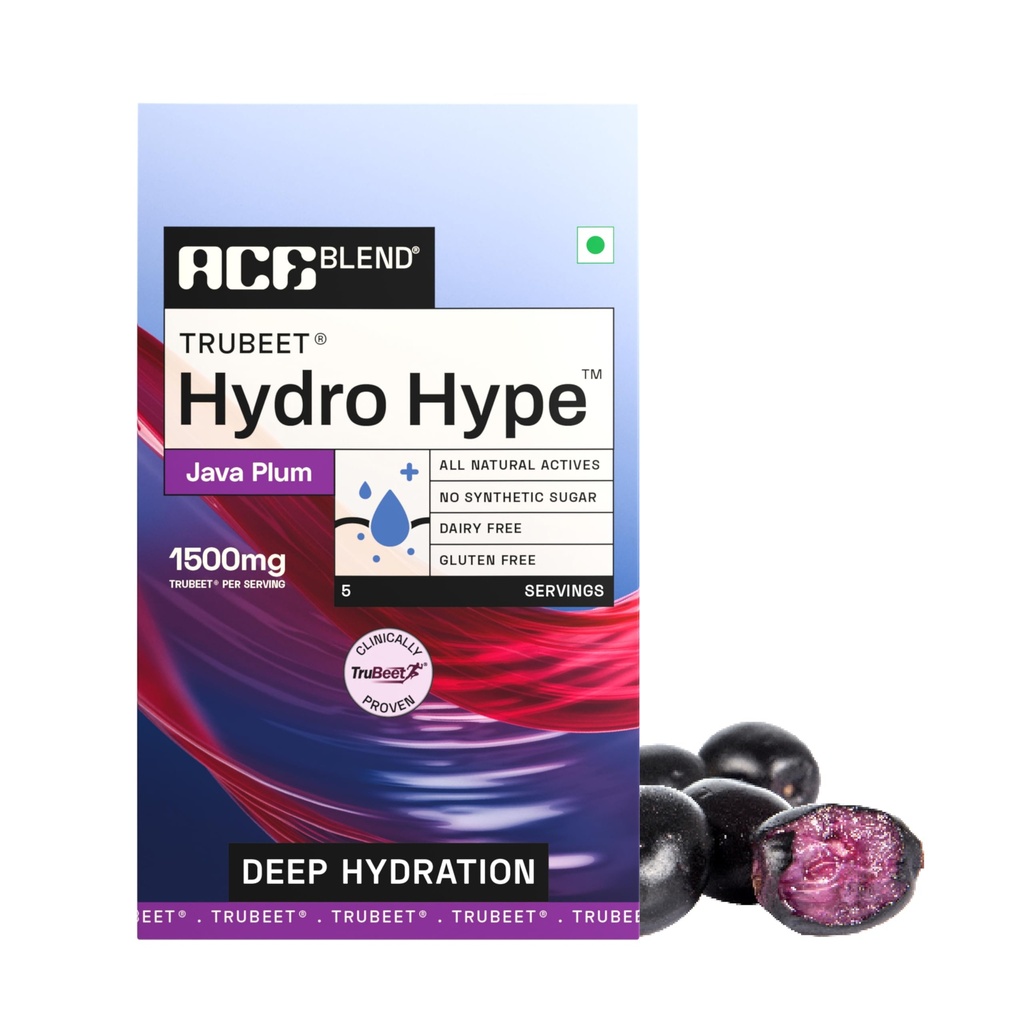 Ace Blend Hydro Hype (5 Sachets) | Energy & Blood Flow | Instant Hydration | Full-Spectrum Electrolytes | 100% Natural Beetroot Extract with Multi Vitamins & Minerals | Java Plum - For Men & Women