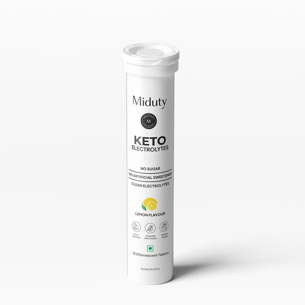 Miduty Electrolyte Tablets - Sugar-Free- No Maltodextrin & Artificial Colors - Natural Lemon Flavor - Stevia - Instant Hydration & Energy - 10 Effervescent Tablets