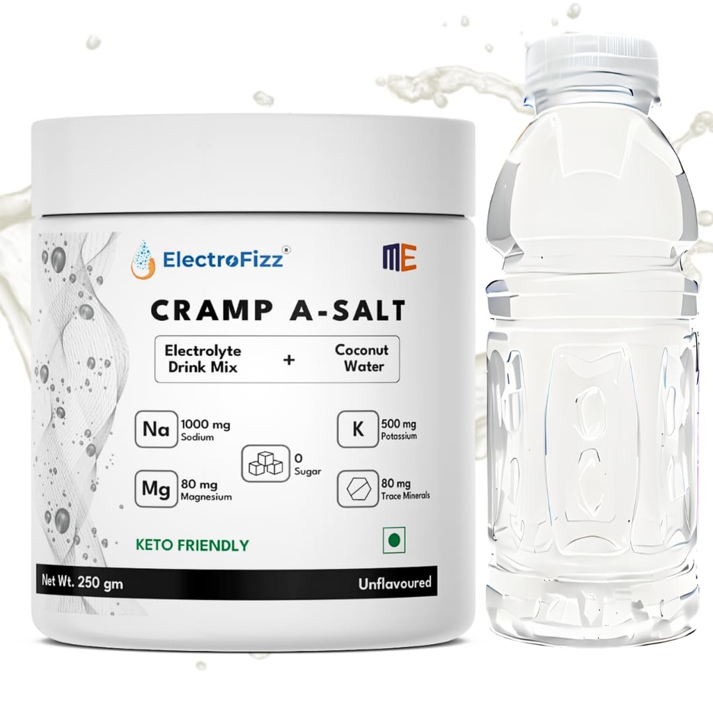Cramp A-salt Electrolyte Powder | Sodium, Potassium, Magnesium, Coconut Water Powder | Zero Sugar| Keto Electrolyte| Endurance Electrolytes| Hydration (250gm, Unflavoured)