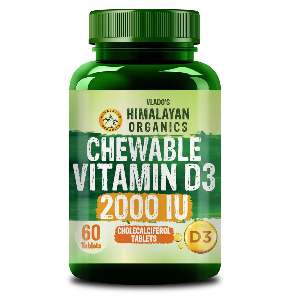 Vlado's Himalayan Organics Vitamin D3 2000IU - Chewable Vitamin D Tablets | Cholecalciferol Vitamin D3 for Bone & Immunity | Vitamin D3 Supplement for Women & Men | Orange Flavour - 60 Tablets