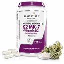 HealthyHey Natural Vitamin D3 + K2 MK-7, Lichen-Derived D3 600 IU, K2 55 mcg, 120 Vegetarian Capsules