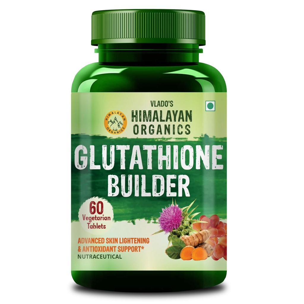 Vlado’s Himalayan Organics Glutathione Builder With Vitamin C,E,B6 & Curcumin,Antioxidant Support for Anti-Ageing,Youthful & Brightening Skin | Good For Men And Women - 60 Veg Tablets