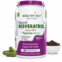 HealthyHey Nutrition Resveratrol Extract 98% Plus BioPerine for Absorption - 255mg - 60 Vegetable Capsules (Pack of 1)