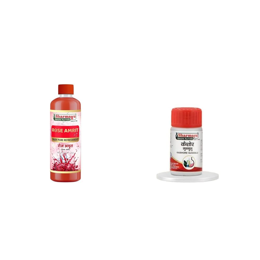 Sharmayu Rose Amrit - 700 ml | Sharmayu Kaishore Guggulu-80 tablets | Herbal Supplement