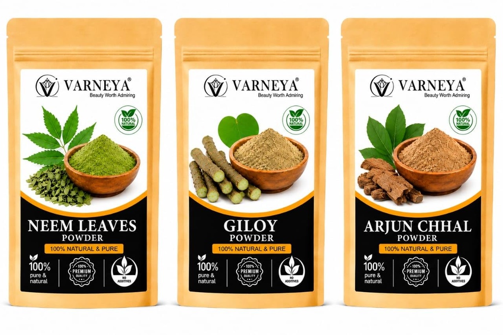 Natural Herbal Tea Ingredients Combo | Giloy Sticks, Neem Leaves & Arjun Chhal | Pack of 3