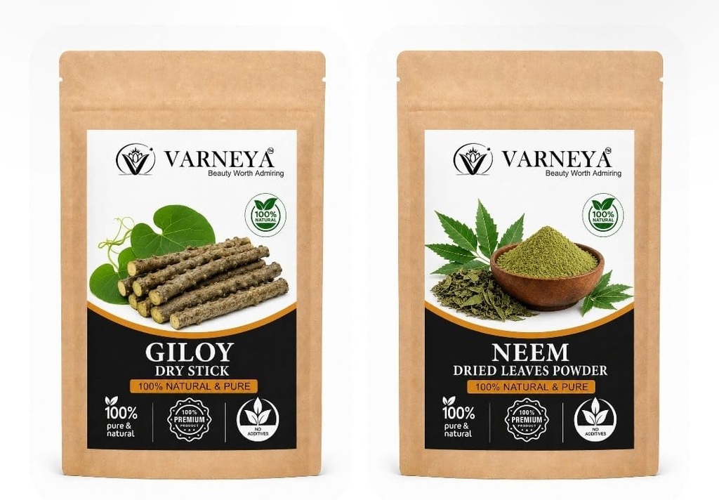 Naturals Organic Giloy Dried Sticks (Raw) 100g + Dried Neem Leaves 100g Combo | Ideal for Herbal Tea & Kadha Preparation (Pack OF 2)