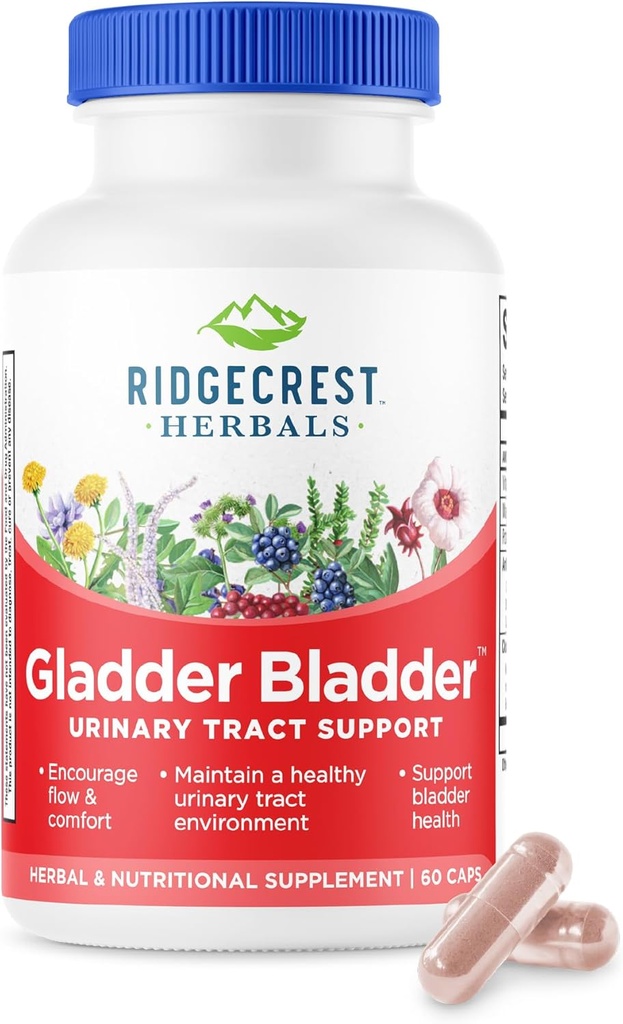 RidgeCrest Herbals Gladder Bladder, Urinary Tract Health Supplement. Contains Vitamin B6, Magnesium, Potassium with Cranberry and Hibiscus Extract. Helps Support Healthy Kidneys (60 Veg Caps, 30 Serv)
