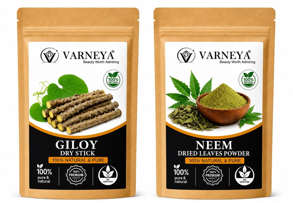 Naturals Organic Giloy Dried Sticks Powder 100g + Dried Neem Leaves Powder 100g Combo | Ideal for Herbal Tea & Kadha Preparation