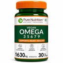 Pure Nutrition Vegan Omega 3 5 6 7 9 (30 Softgels) | Plant Based Veg Omega 3 Supplement with Blend of Seabuckthorn, Flaxseed, Pomegranate, Borage & Olive Oils | Supports Heart, Skin & Joint Health