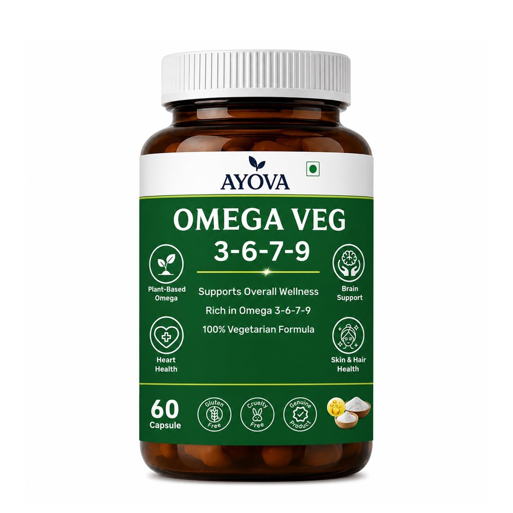 Veg Omega 3-6-7-9 Supplement | Plant Based Omega 3 Capsules | Flaxseed, Blackseed & Sea Buckthorn Oil | 1000mg Blend | 60 Veg Capsules
