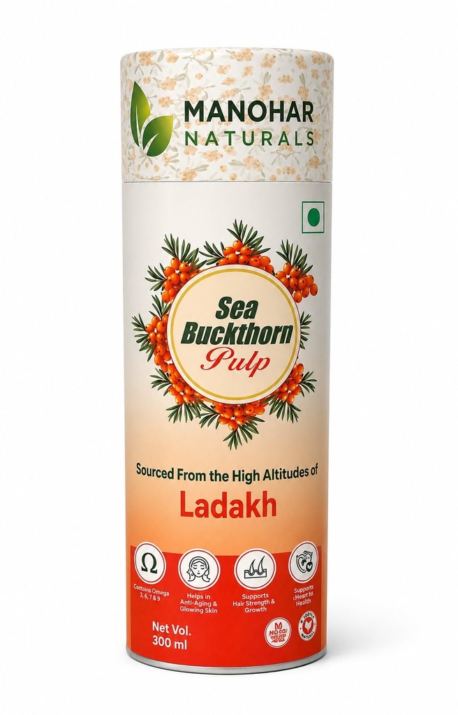 Sea Buckthorn Pulp 300ml | Sourced from High Altitudes of Ladakh | Rich in Omega 3, 6, 7 & 9 Helps to Immunity, Energy, Skin and Hair Health (300 ml)