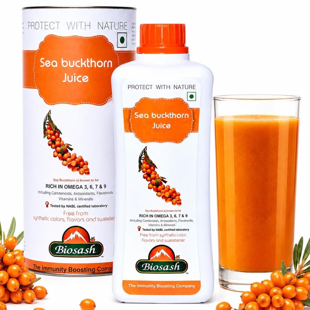 Biosash Sea Buckthorn Pulp Juice 750ml | From Certified Organic Berries , Cold-Pressed | Rich in Omega 3 6 7 9, Vitamins & Antioxidants | No Added Sugar, Glow Skin , Gut health , Immunity , Herbal, Wellness & Vitality , 50 Serves