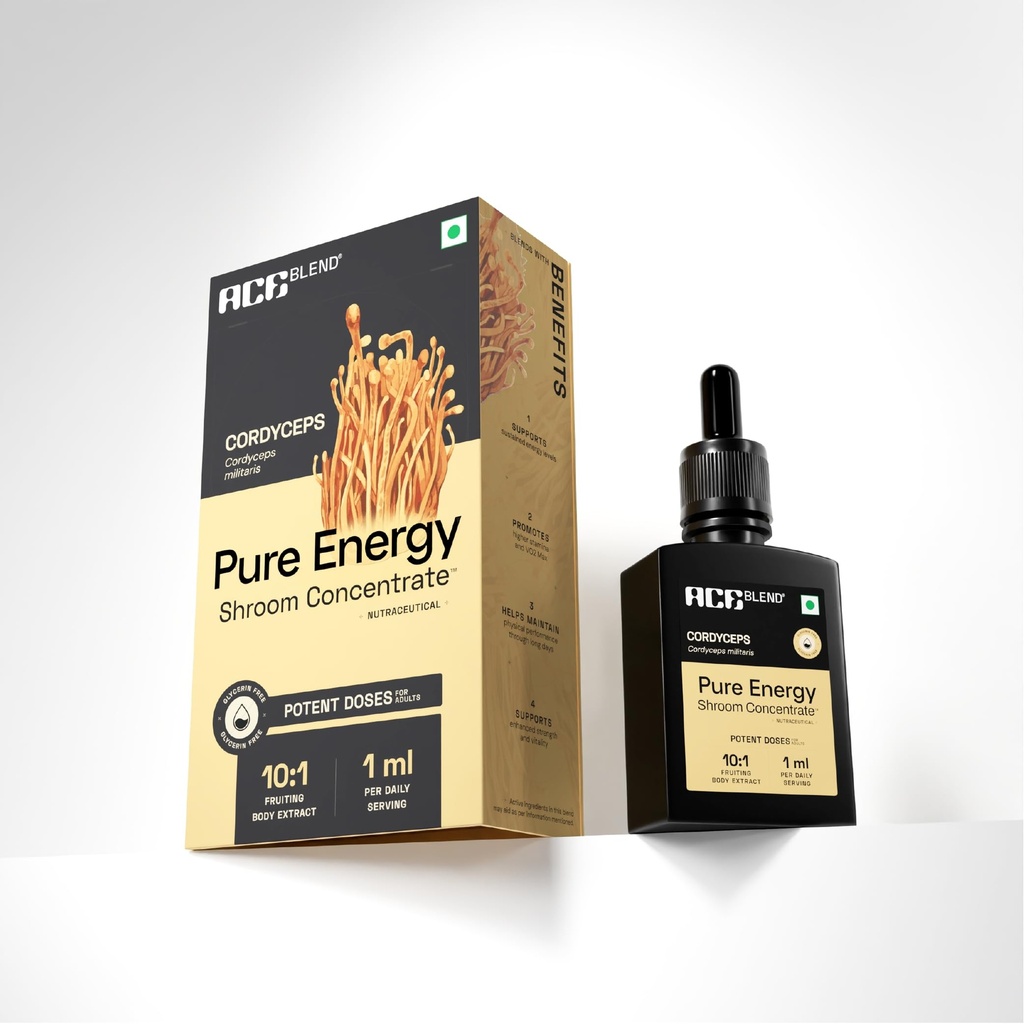 Ace Blend Energy Shroom Concentrate | Cordyceps Mushroom Extract Liquid | 30ml, 30 servings | 10:1 Concentrate | Ultrasonic Extracted Mushroom Blend | Daily Supplement | For Engery & Stamina