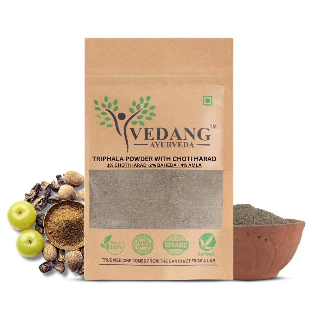 Triphala Churna With Choti Harad 1:2:4 Ratio (1 Choti Harad-2 Baheda-4 Amla) 100% Pure Powder | No Adulteration | No Preservatives | Non GMO | Hand Picked Sun Dried