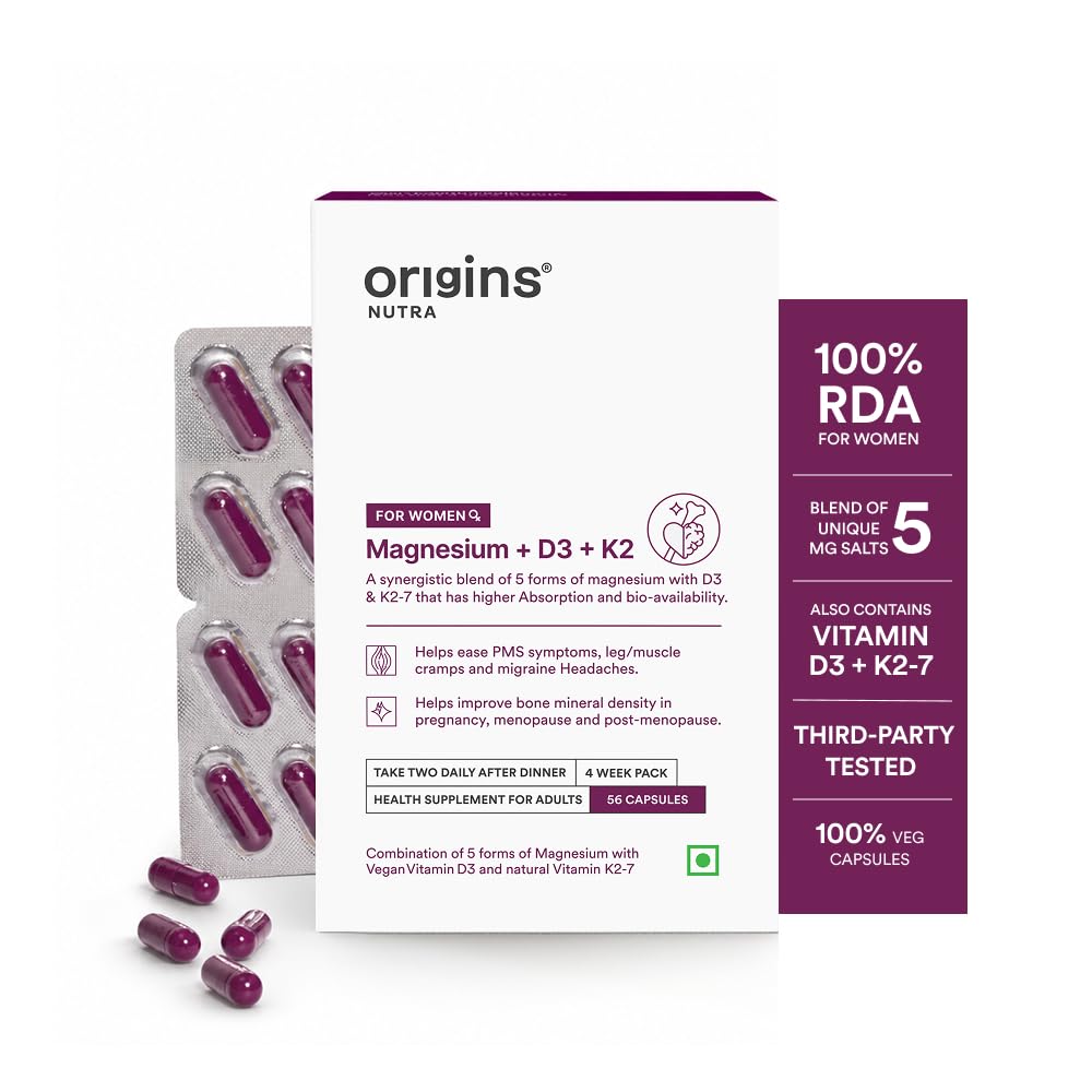 Origins Nutra 5-in-1 Magnesium + D3 + K2-7 for Women | 370 mg Magnesium