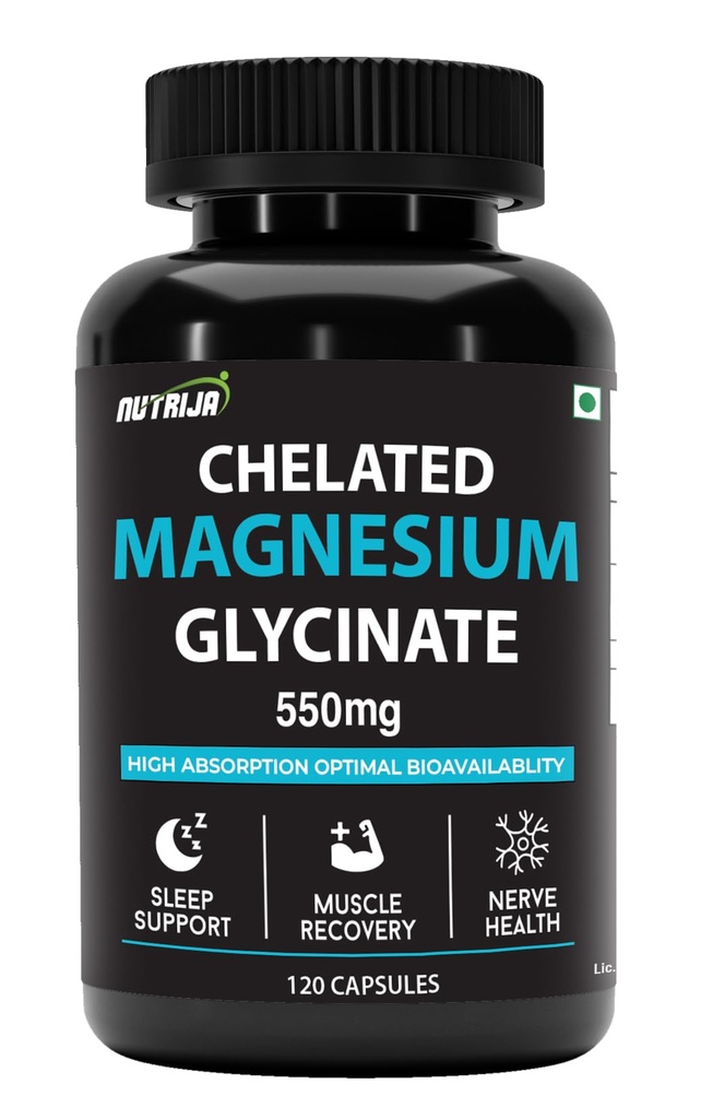 NutriJa Magnesium Glycinate 550mg | 121mg Elemental Magnesium | Chelated Magnesium Supplement for Sleep, Relaxation, Muscle & Nerve Support | 120 Vegetarian Capsules