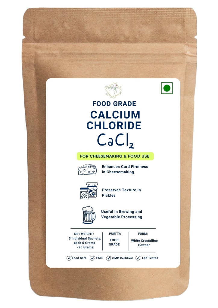 Alla's Posh Flavors® Calcium Chloride Powder (E509), 99% Purity, Supports Cheese & Tofu Making, For Pickling, Canning & Molecular Gastronomy, GMP Certified, 5 Sachets × 5 g