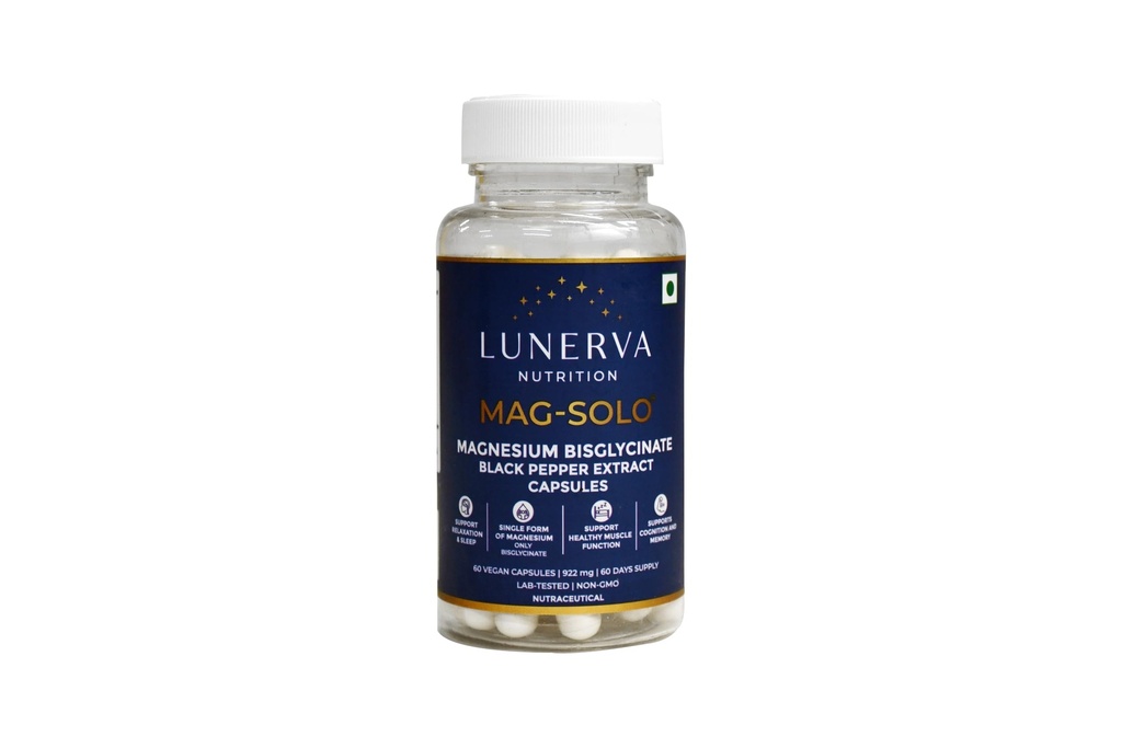 Lunerva Nutrition Mag-Solo - Magnesium Bisglycinate Capsules, | Black Pepper Extract | 60 Vegan Capsules | 60 Day Supply or as per Physician