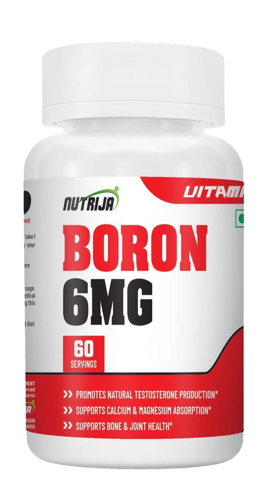 NutriJa Boron 6mg Capsules | Boron Citrate, Aspartate & Glycine Complex | Trace Mineral Supplement for Bone, Joint & Mineral Support | 60 Vegetarian Capsules