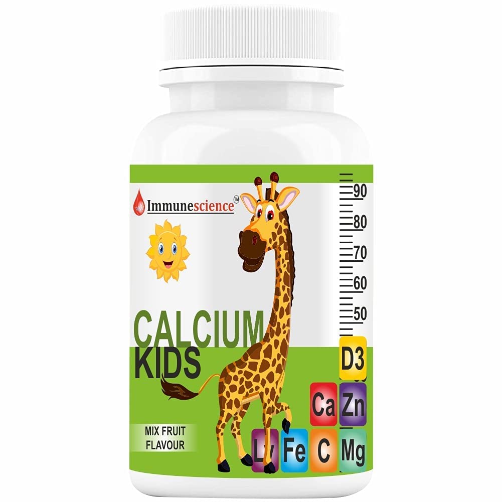 Calcium For Kids With Vitamin D3 (Vit d),Magnesium,Zinc,Vitamin C,L lysine Multivitamin Supplement For Strong Bone,Teeth,Height,& Growth - 60 Chewable Tablets (Pack 1), 250 grams
