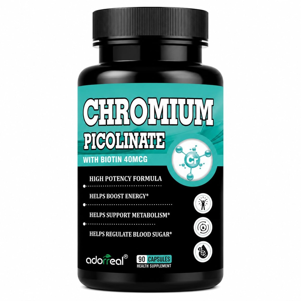Chromium Picolinate 400 mcg with Biotin 40 mcg | 90 Veg Capsules | High Potency Formula | Supports Normal Glucose Metabolism, Energy Metabolism & Overall Wellness | Health Supplement
