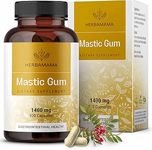 HERBAMAMA Mastic Gum Capsules 1400mg - Gut & Digestive Support with Mastic Gum Supplement - Vegan, Non-GMO Resin Digestion Capsules