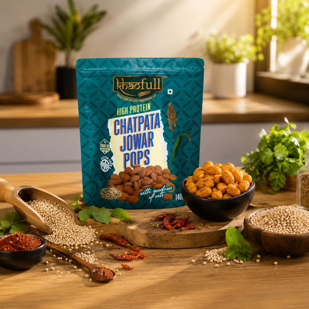KHAOFULL Jowar Pops – Crispy, Chatpata & Crunchy Snack | 130 g Pops Not Fried, No Preservatives | Healthy Ready to Eat Healthy Snacks