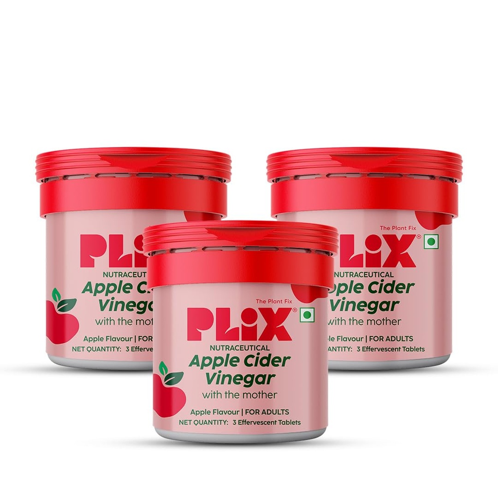 PLIX - THE PLANT FIX Apple Cider Vinegar Effervescent Mini | With Mother ACV | Vitamin B6 & B12 | Pack of 3 (Apple Burst), 9 Tablets | No Added Sugar | Easy to Carry & Consume