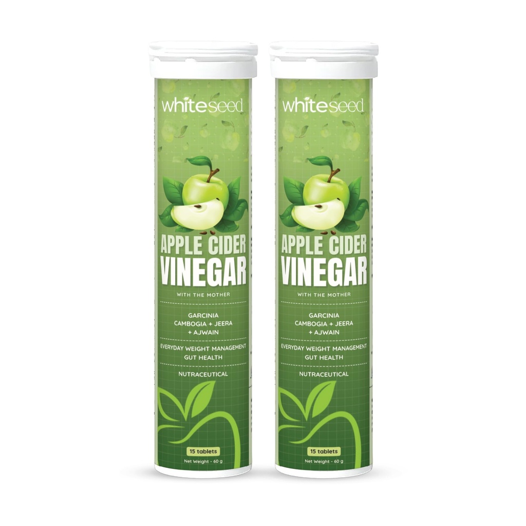 Apple Cider Vinegar Tablets | ACV with Garcinia Cambogia, Jeera, Ajwain & Ginger | Supports Gut Health, Digestion & Weight Management | No Added Sugar | Green Apple | Pack of 2