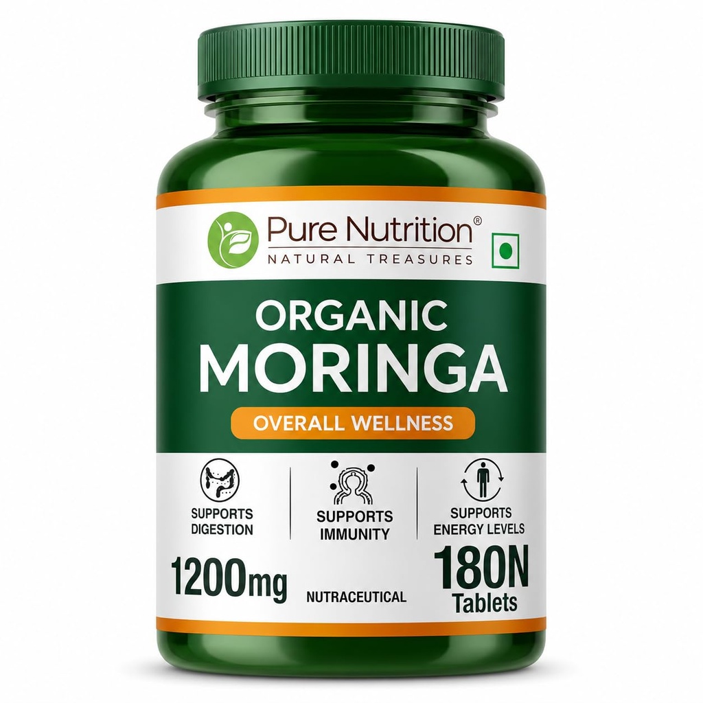 Pure Nutrition Organic Moringa Tablets with 1200mg Leaves Extract | Moringa Tablets for Healthy Digestion, Immunity, Energy Levels & Detox – 180 Veg Tablets