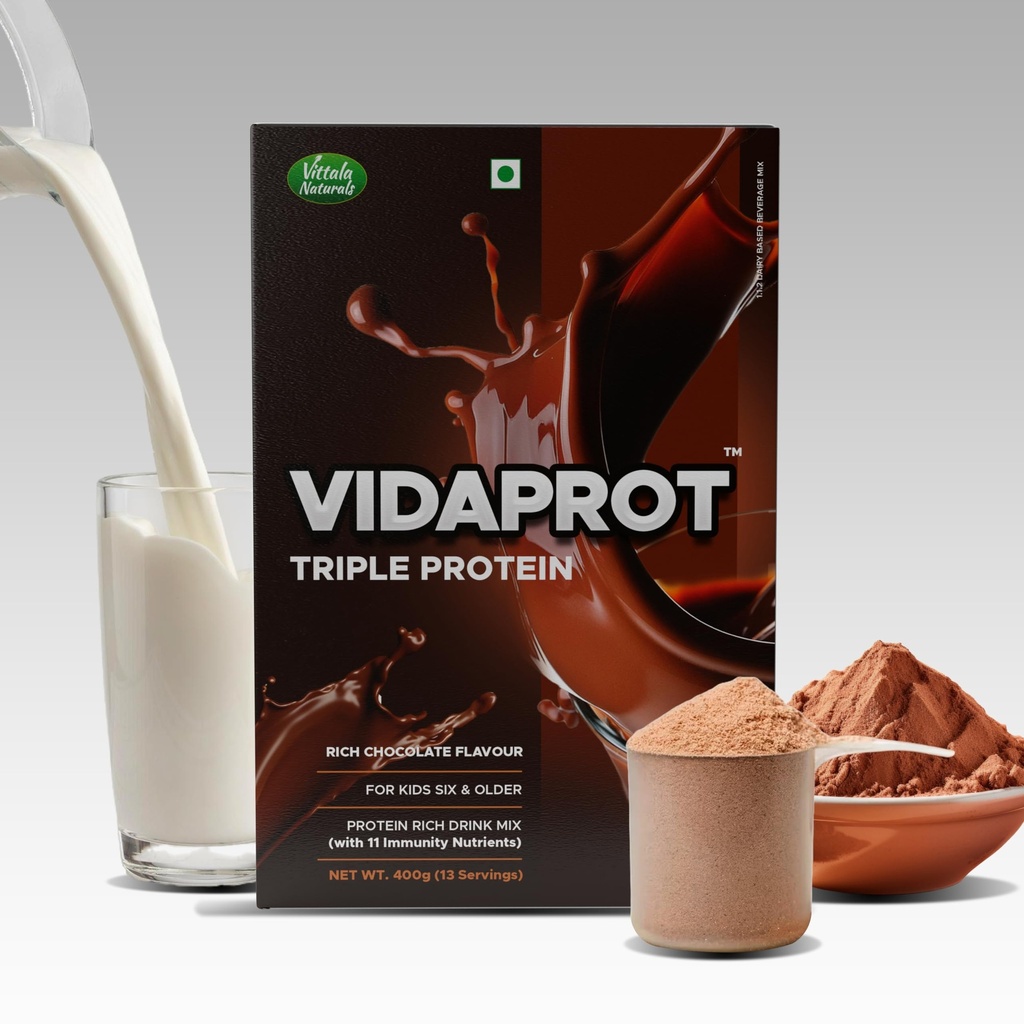 Triple Protein Rich Drink Mix Powder For Children With 23 Vital Vitamins & Minerals | Chocolate Nutrition Drink | 400G
