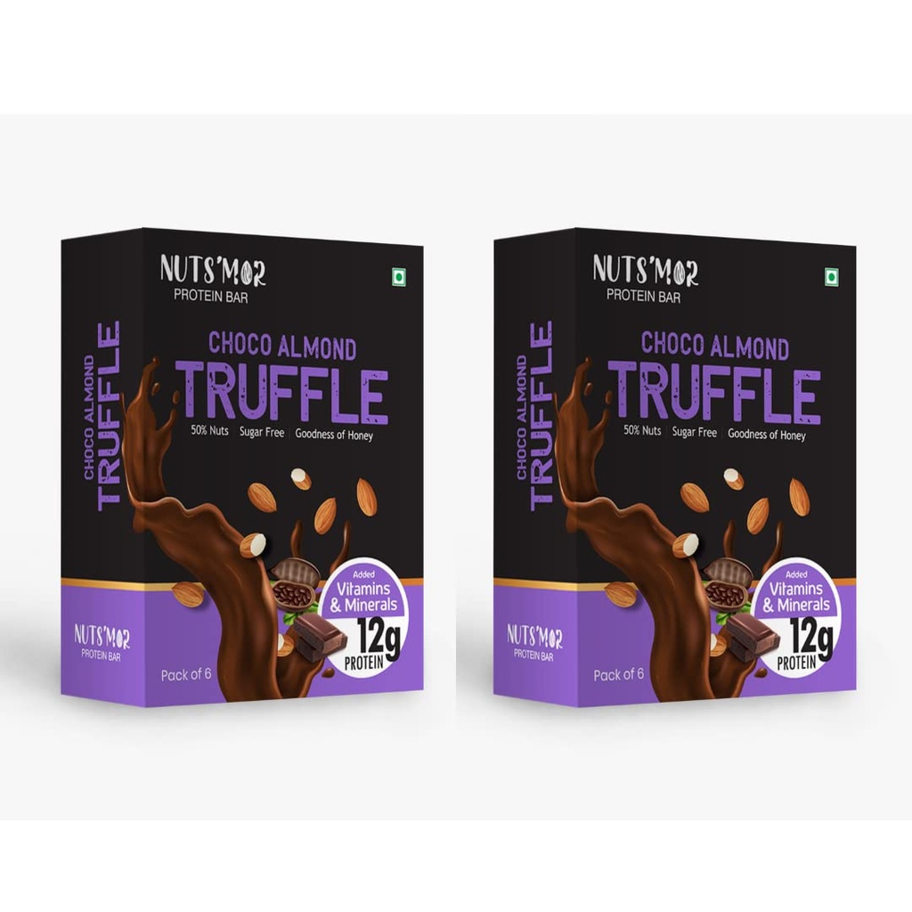 NUTS'MOR - Protein Daily Choco Almond Truffle12g Protein Bar (Pack of 12) Protein Blend, Vitamins, Fibres & Minerals, No Preservatives,100% Veg, Natural, No Added Sugar,-600g