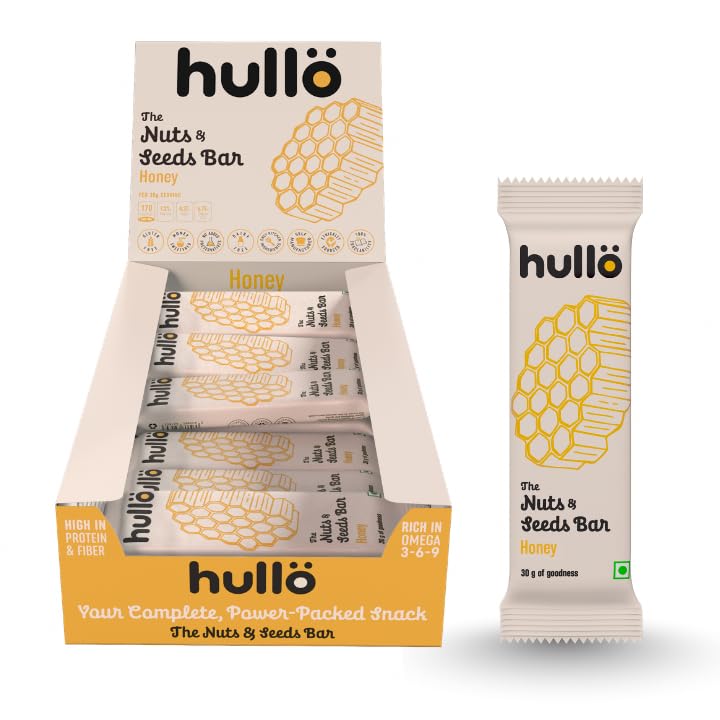 Hullo Nuts & Seeds Bar - Honey (24 x 30g Pack) | Dairy Free, Nutrient Rich & Balanced Snack Bars for Kids & Adults | Nutrition Bars No Added Sugar & No Preservatives