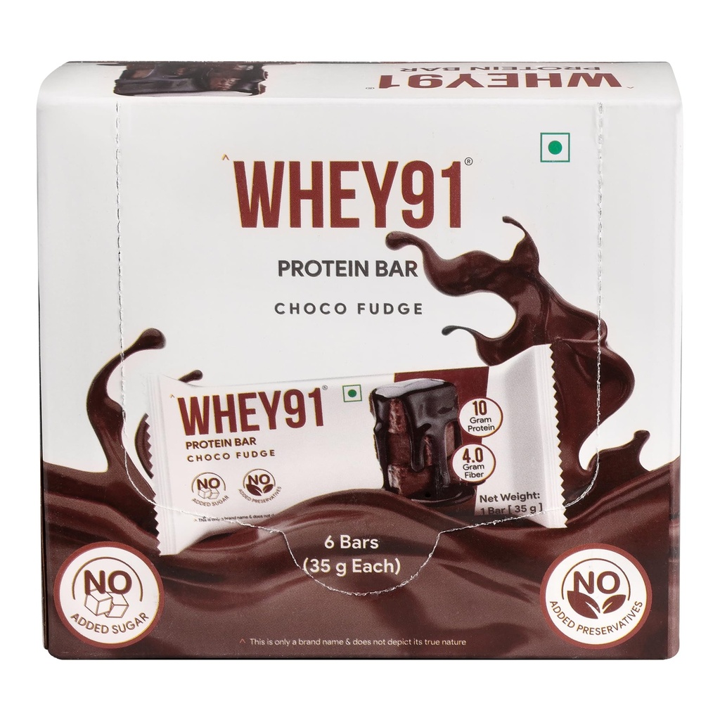 Whey91 Choco Fudge Protein Bar, 10g Protein & 4g Fiber in each, No Added Preservatives, No Artificial Flavours, 210g- (Pack of 6)