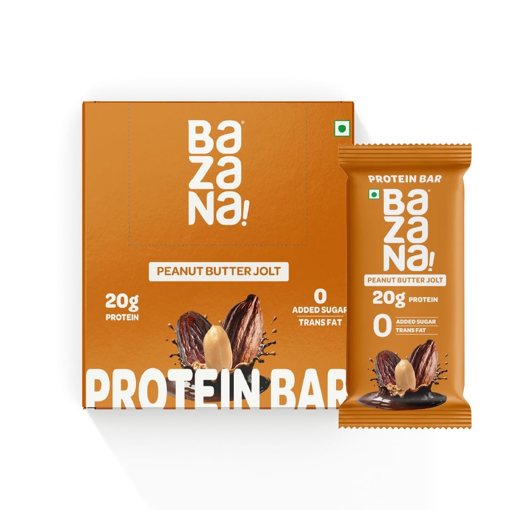 Bazana 20g Protein Bar |Peanut Butter Jolt | Pack of 6 | No Added Sugar | High Protein Healthy Snack | Whey & Nuts Blend | Gym & Workout Recovery | Gluten Free | Healthy Snacks