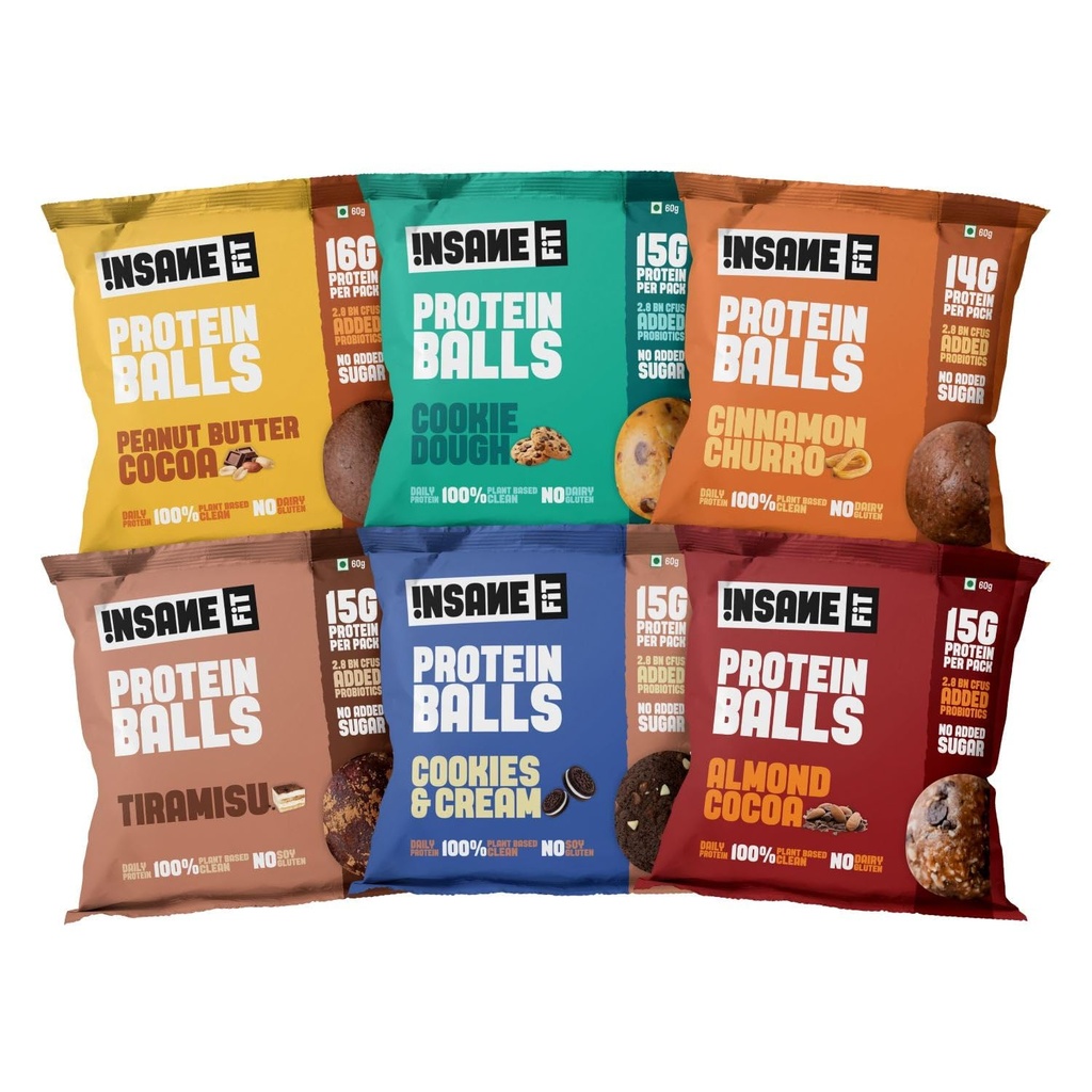 Insane Fit - Protein Balls VARIETY PACK (6 x 60G) | 15G Daily Protein for Fitness, Gym, Workout, Travel, Office | Sugarfree, All Natural, Healthy Snack for Active Lifestyle