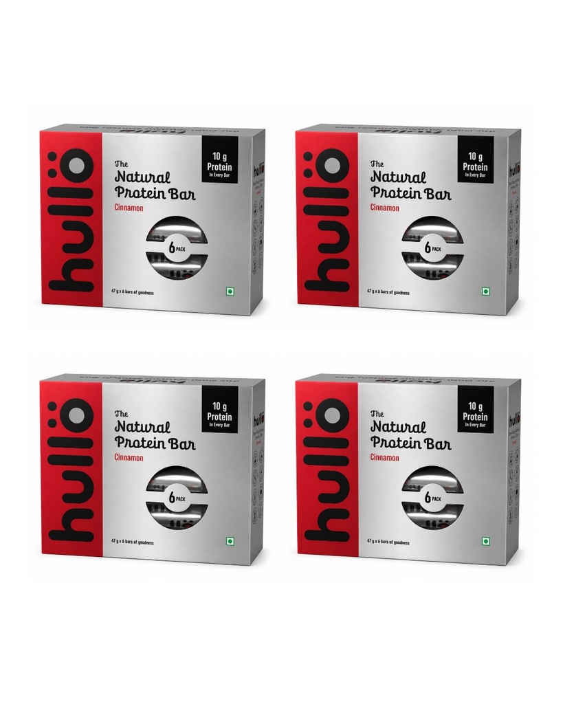 Hullo The Natural Protein Bar Cinnamon - 10g Protein (24 X 47g) | High Fiber & Rich in Omega 3, 6, and 9 | Healthy Snack for Gym, Office & Travel | Dairy Free, Soy Free & Non Ultra Processed