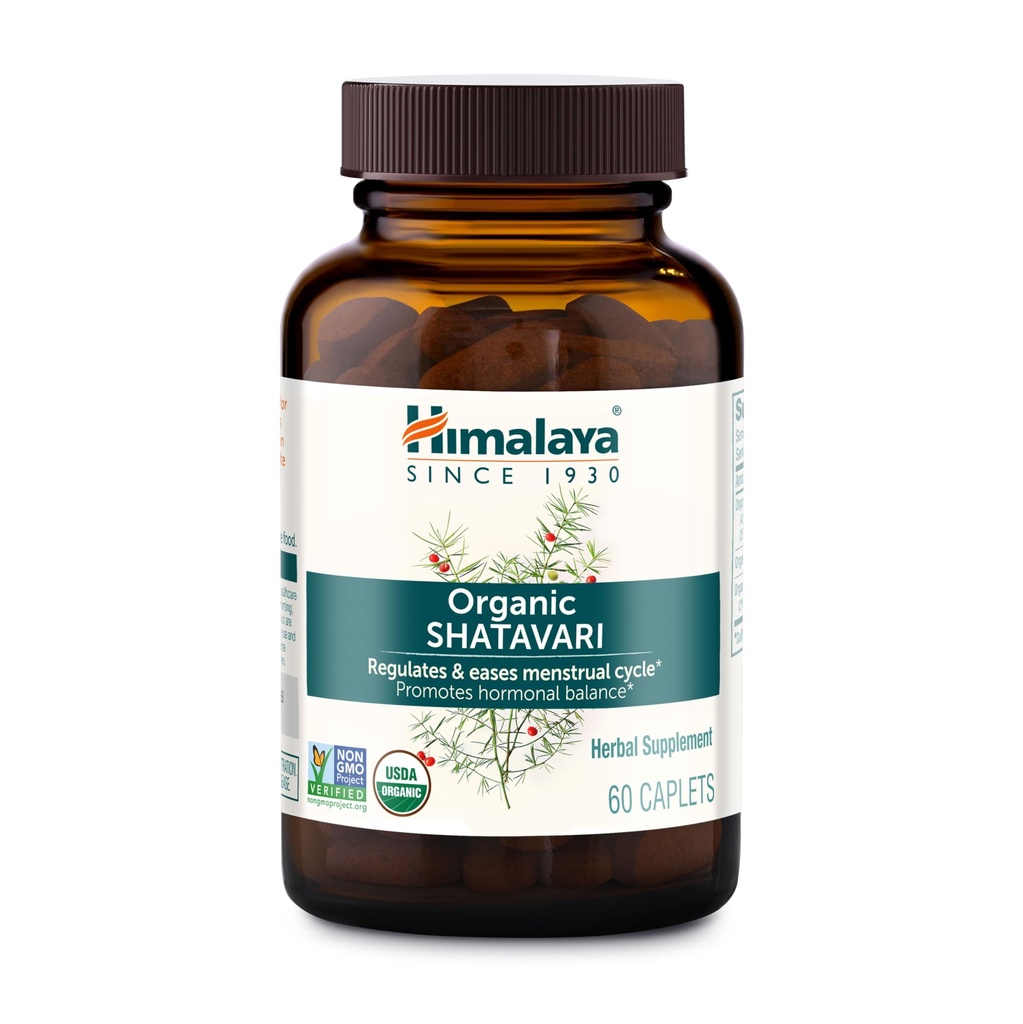 Himalaya USDA Organic Shatavari Capsules - Shatavari Capsules for Women, Promotes Hormone Balance and Menstrual Cramp Relief - Vegan, Gluten Free, 1300 mg, 60 Caplets
