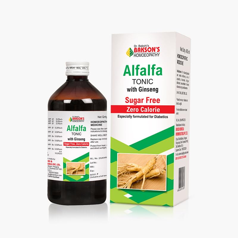 Dr. Bakshi's BAKSON'S HOMOEOPATHY ALFALFA TONIC WITH GINSENG (SUGAR FREE) - (450 ML)