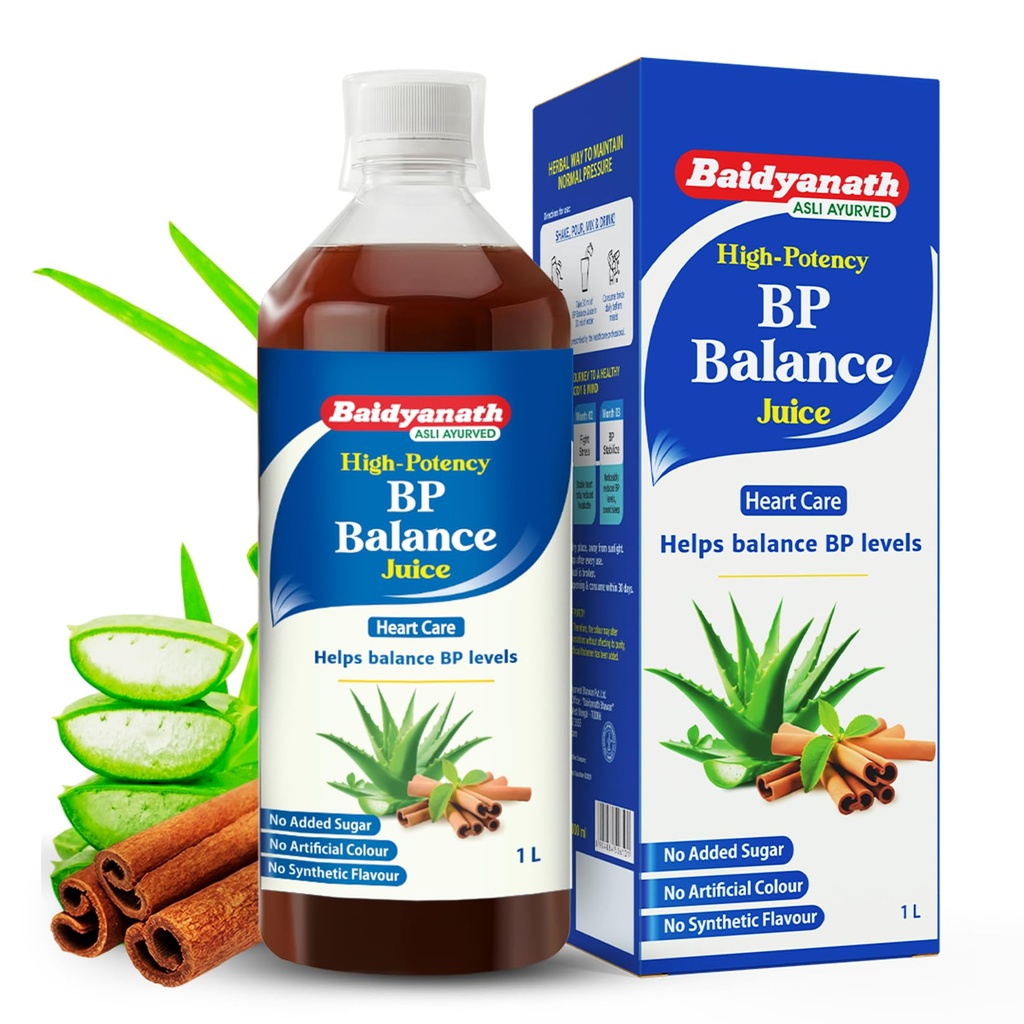 Baidyanath BP Balance Juice - 1L| Ayurvedic Blood Pressure Support with Arjun, Aloe Vera, Ashoka, Salai Guggul, Harad & Dalchini | Promotes Heart Health, Circulation & Overall Wellness