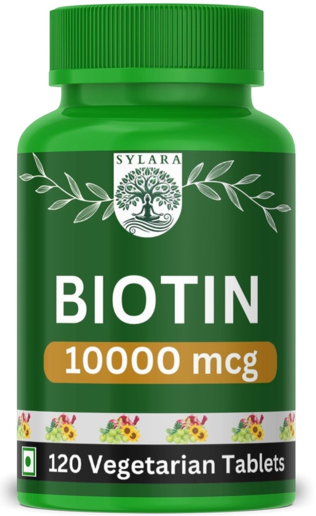 SYLARA Biotin 10000mcg - 120 Tablets Capsules Supplement - 10000 mcg Biotin Tablets for Hair Growth