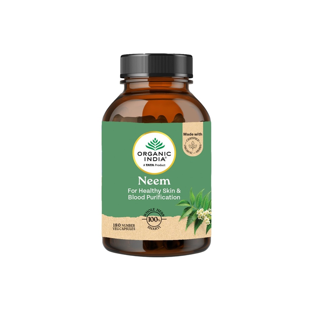 A TATA Product - Organic India Neem Blood Purifier - 180 Veg Capsules, Natural Blood Purifier, Plant-Based Anti-Bacterial, Anti-Viral, With Immunity Boosting Properties, GMP & NPOP Certified Organic