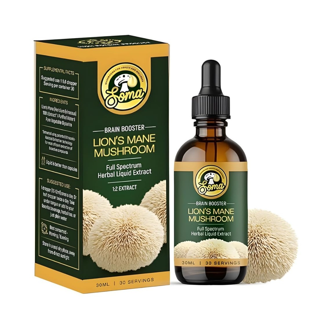 Lion's Mane 100% Pure Liquid Extract | Naturally Extracted | Boosts Brain & Gut Health | Sharp Focus | Herbal Supplement | Fruiting Body | Made & Grown in India