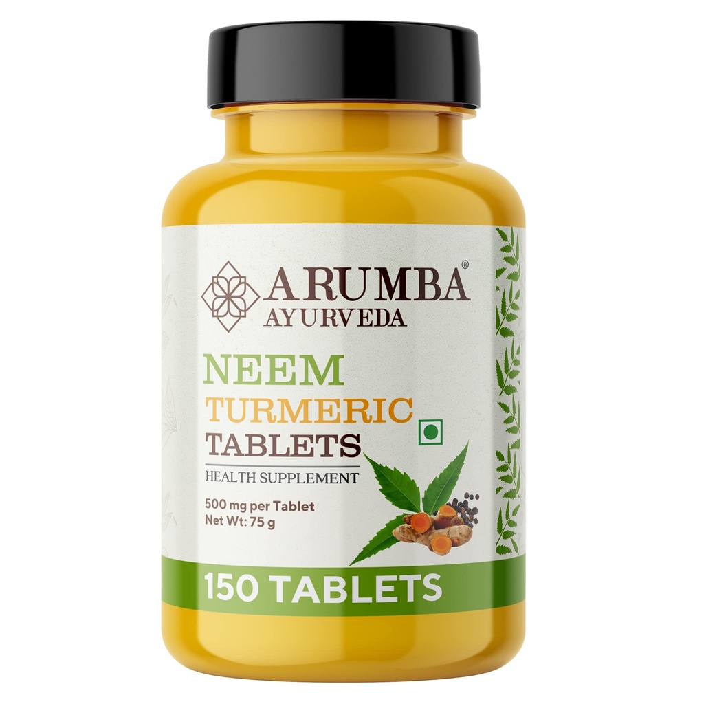 Ayurveda Neem Turmeric with Black pepper Tablets 150 Tablets, Pure Turmeric Root Powder and Neem Leaf Powder