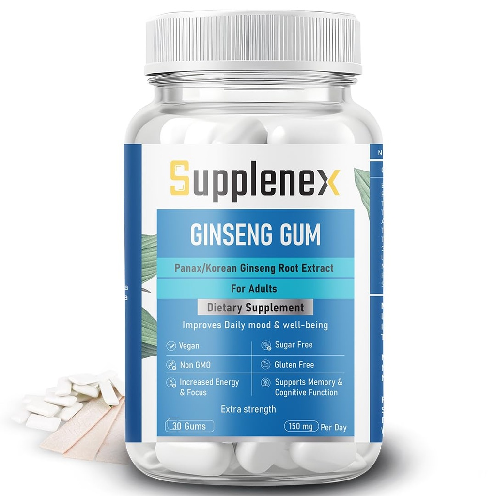 Ginseng Chewing Gum with Panax Korean Ginseng Extract for Energy, Vitality & Strength | Sugar Free | 30 Gums